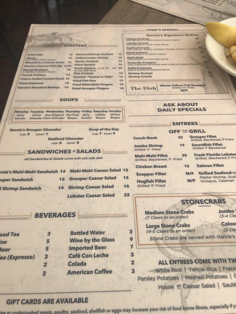 Menu at Garcia's Seafood Grille & Fish Market restaurant, Miami
