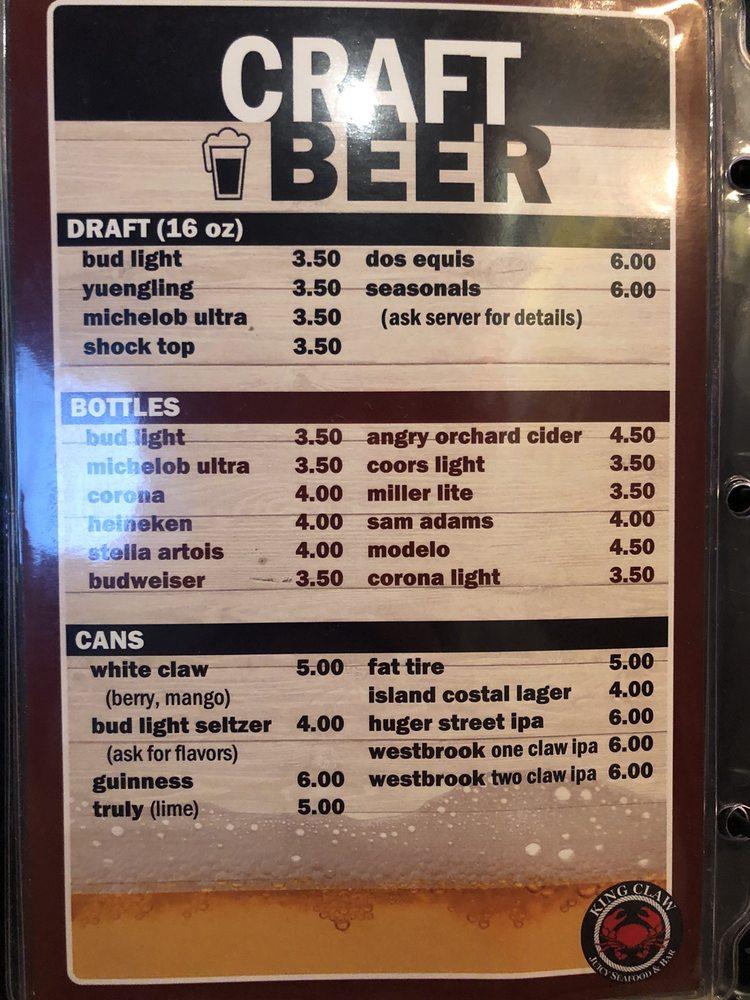 Menu at King Claw Juicy Seafood & Bar, Charleston
