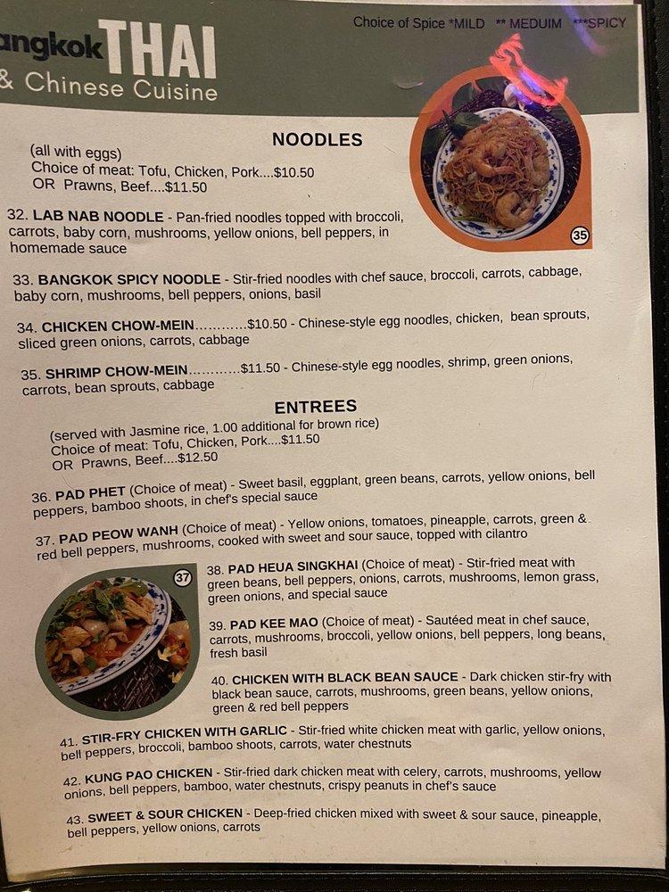 Menu at Bangkok Thai Restaurant, Lacey