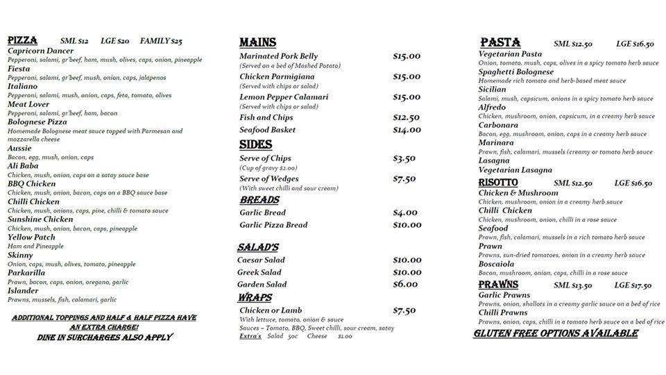 Menu at Emu Park Pizza pizzeria, Emu Park