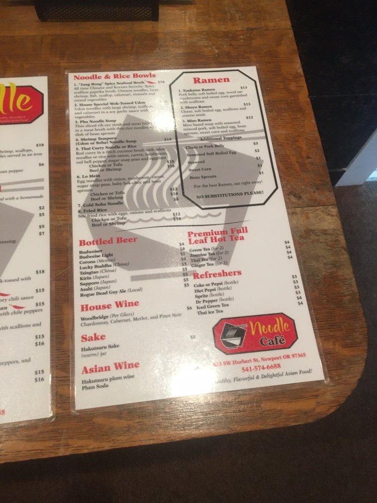 Menu at Noodle Cafe, Newport, 823 SW Hurbert St