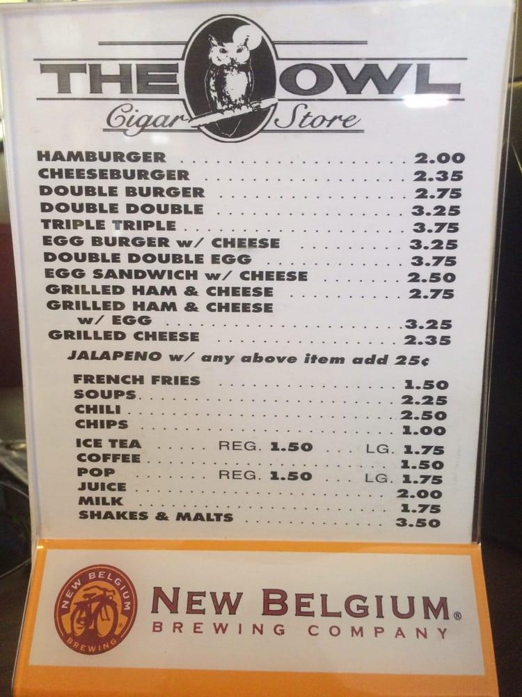 Menu at Owl Cigar Store pub & bar, Cañon City