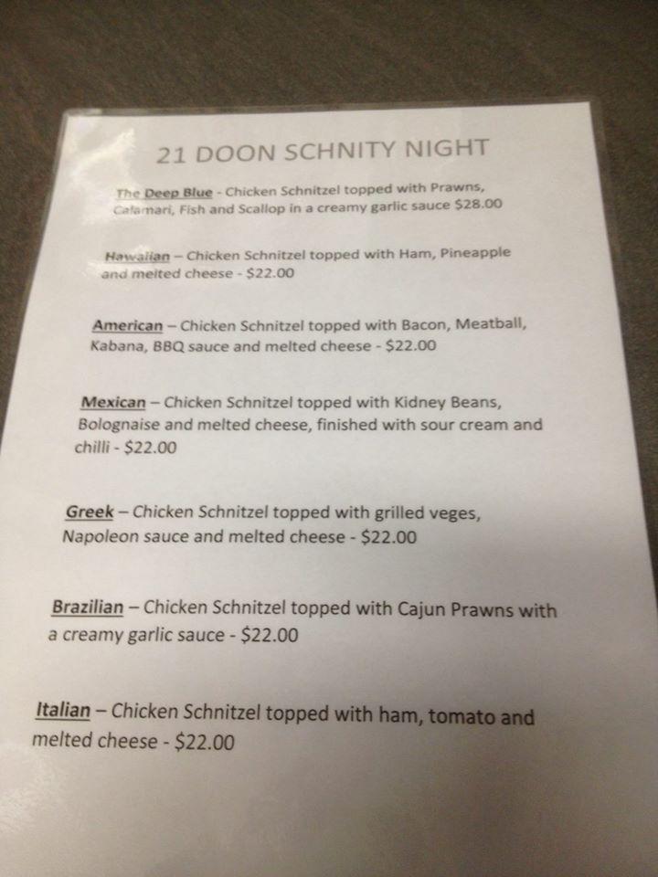Menu at 21 Doon steakhouse, Blackwater, 21 Doon St