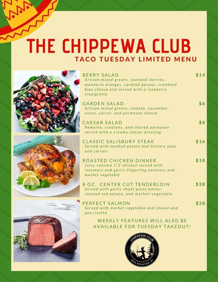 Menu at Chippewa Club Iron Mountain