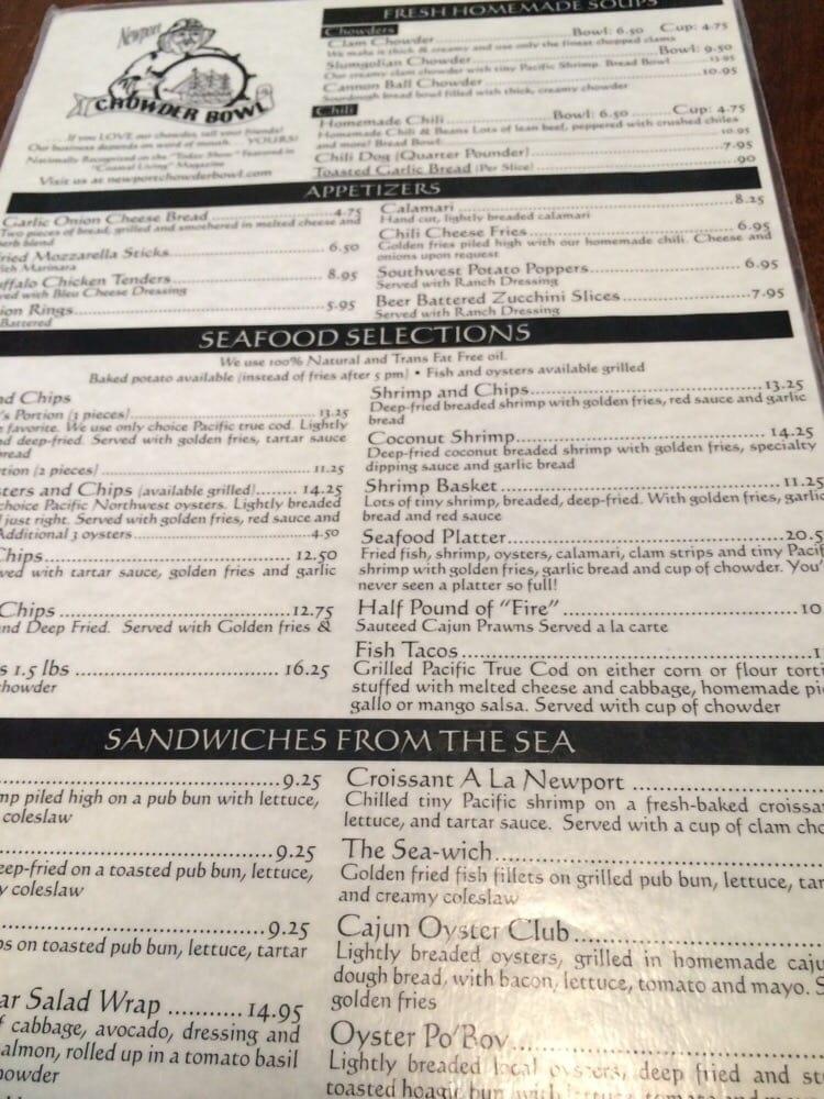 Menu at Chowder Bowl restaurant, Newport