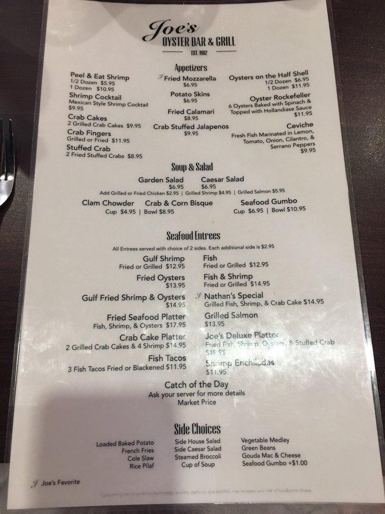 Menu at Joe's Oyster Bar & Grill, Rosenberg
