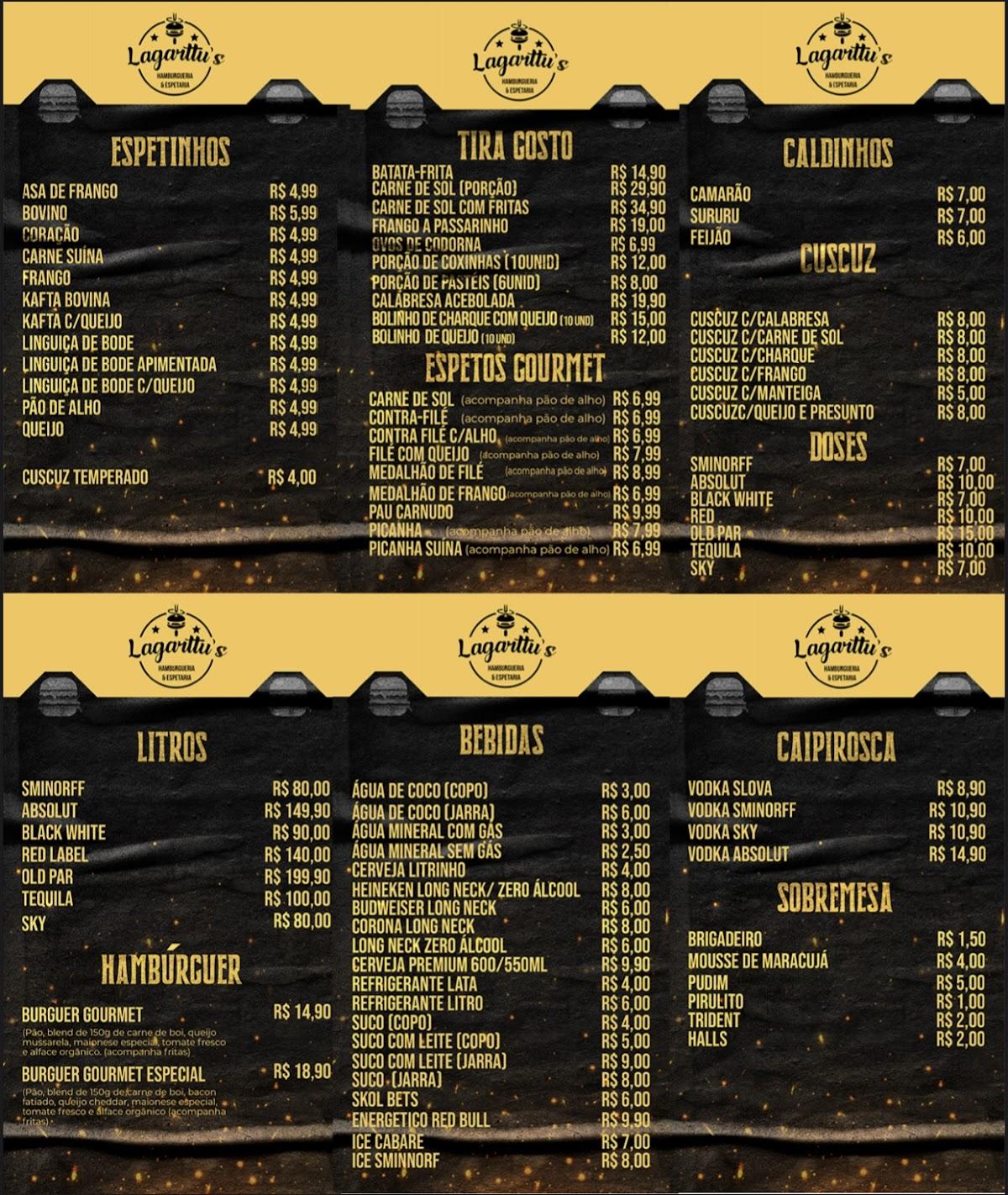 Menu em Lagarttus bar e espetaria, Lagarto