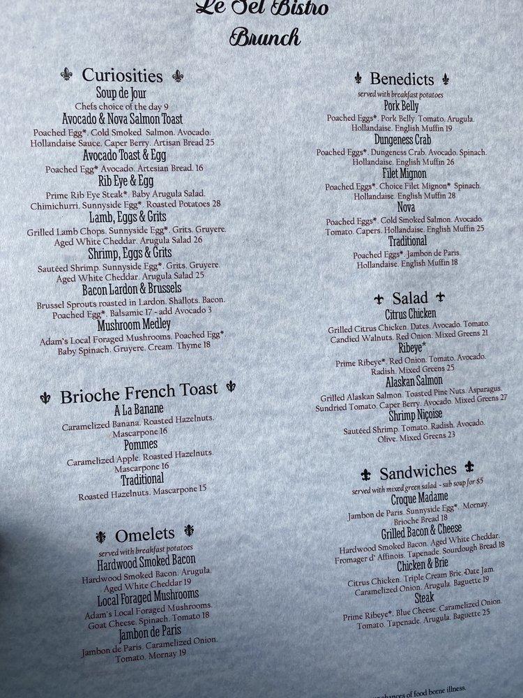 Menu at Le Sel Bistro pub & bar,