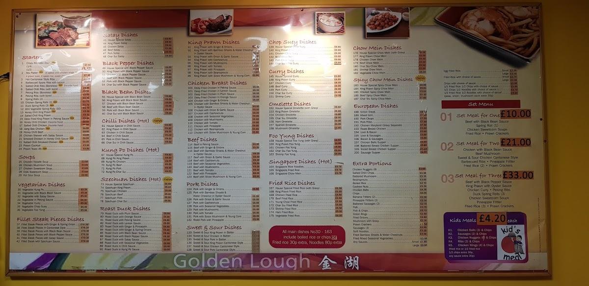 Menu at Golden Lough fast food, Craigavon