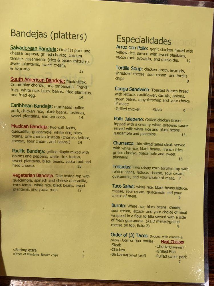 Menu at Conga Latin Food restaurant, Chattanooga