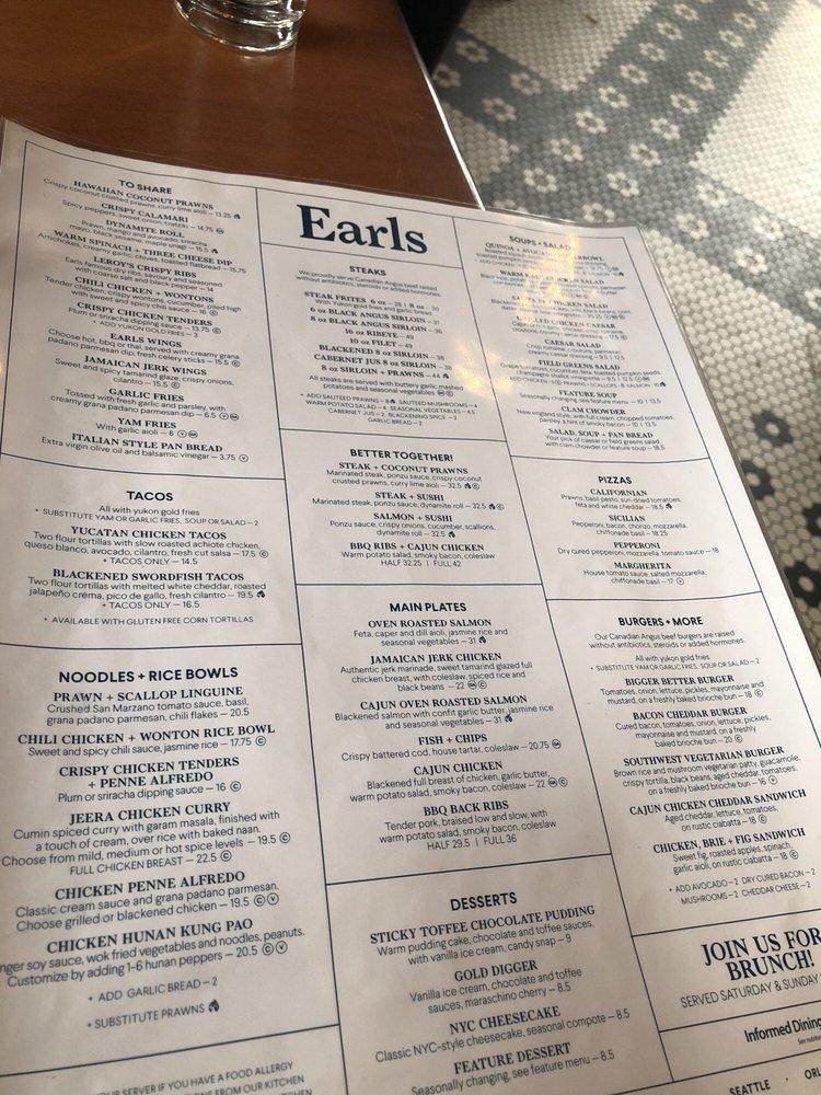 Menu at Earls Kitchen + Bar, Banff