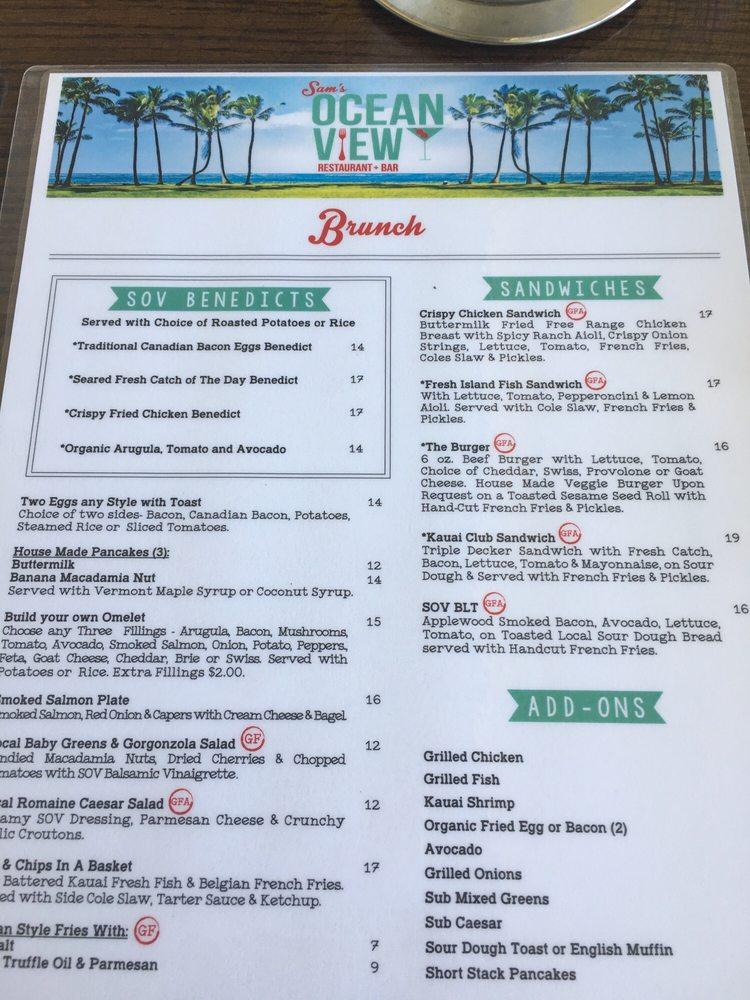Menu at Sam's Ocean View Restaurant Kapaa Kauai, Kapaa
