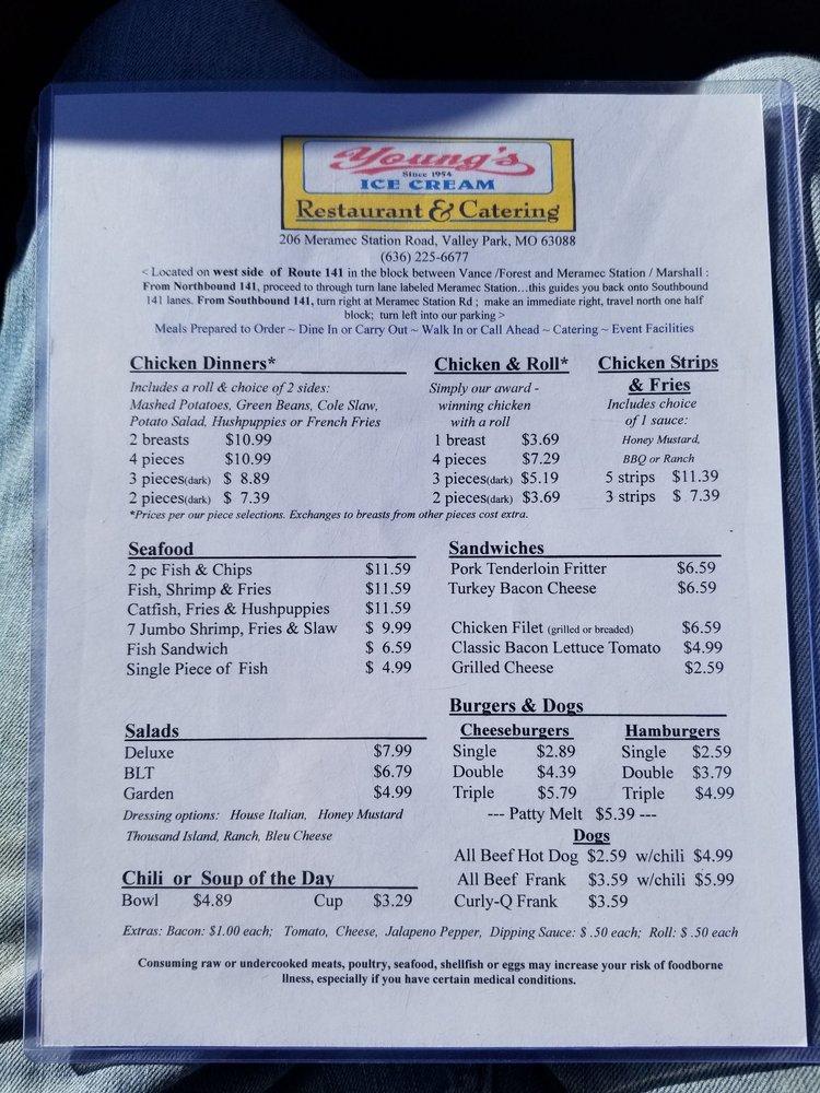 Menu at Young's Restaurant & Ice Creamery, Valley Park