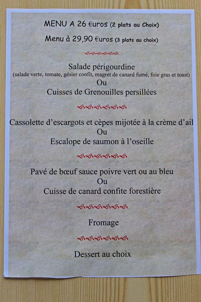 Menu au LA TABLE DE TOURZEL restaurant Tourzel Ronzières 28 Rue du