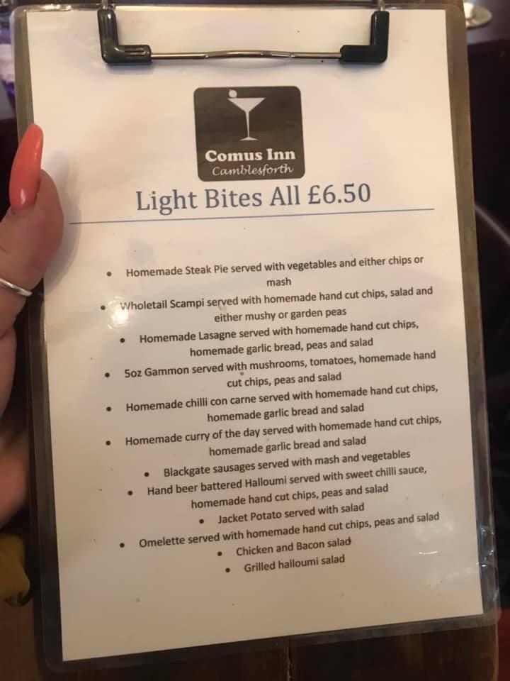 Menu at Comus inn pub & bar, Camblesforth