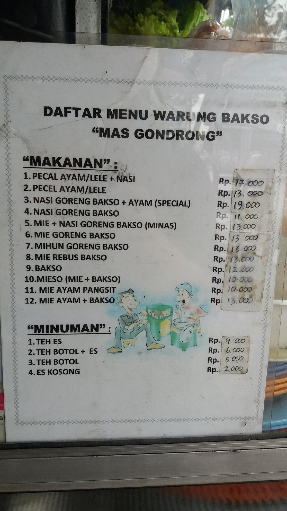 Menu At Warung Mie Bakso Mas Gondrong Restaurant Padang