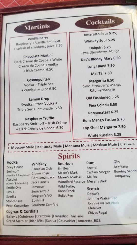 Menu at Doc Pierce's Restaurant, Mishawaka