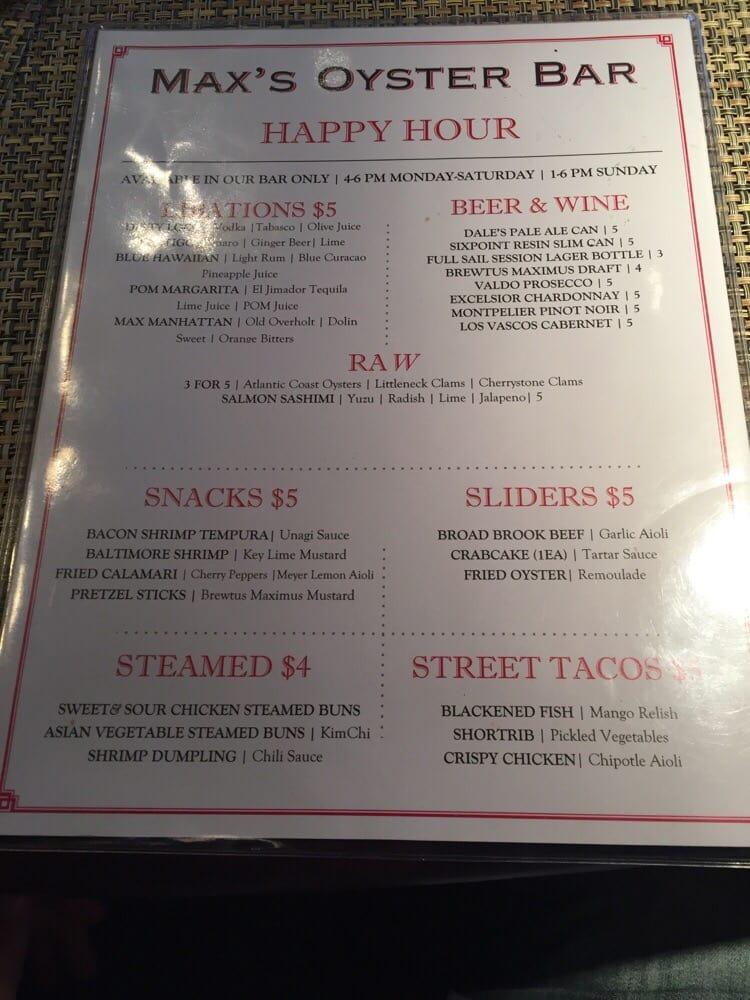 Menu at Max's Oyster Bar, West Hartford