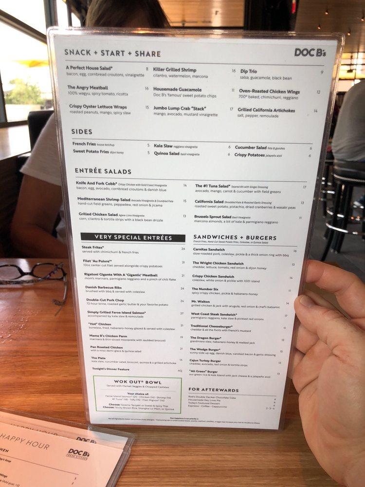 Menu at Doc B's Restaurant, Fort Worth