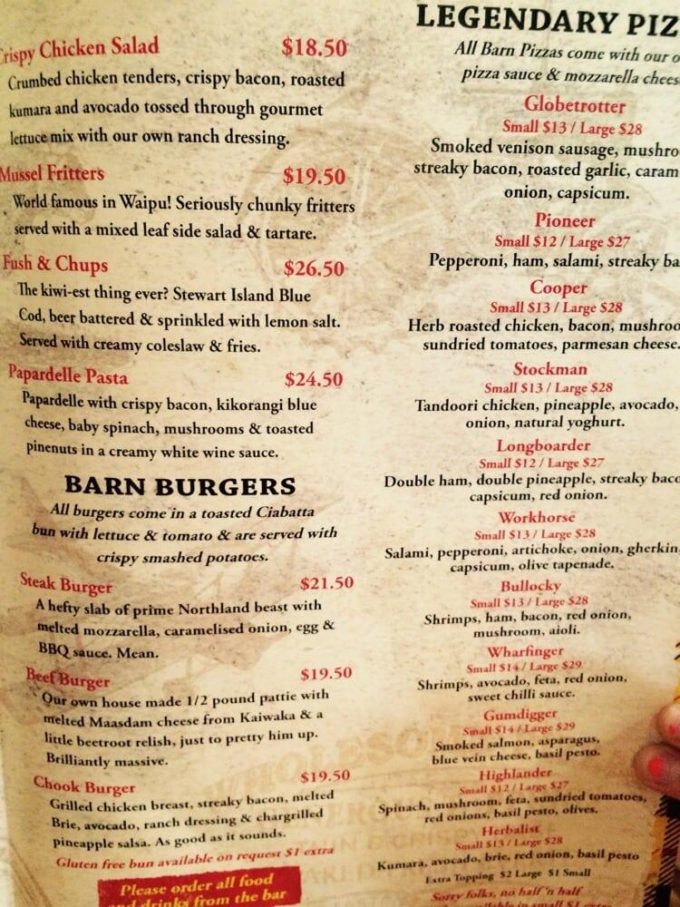 Menu at McLeod's Pizza Barn & Brewery, Waipu