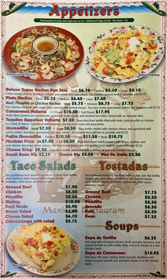 Menu at Don Jose Mexican Restaurant, Emmetsburg