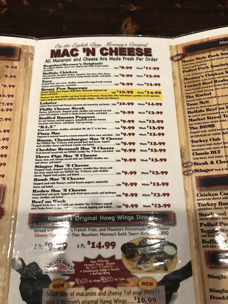 Menu at Mooney's Sports Bar & Grill, Corning