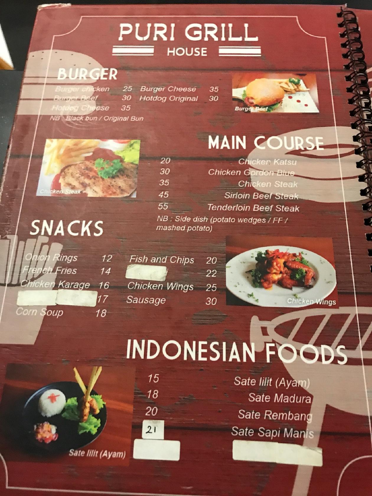 Menu at Puri Grill House cafe, Semarang, Jalan Anjasmoro Raya Blok I 2 no. 5