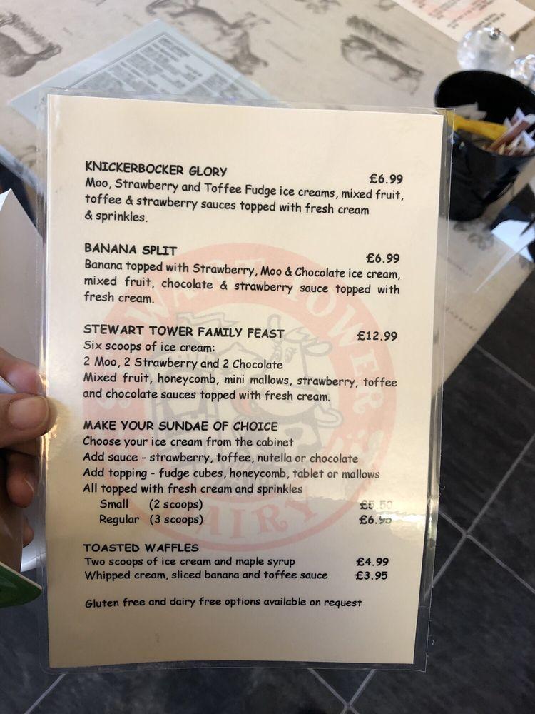 Menu at Stewart Tower Dairy cafe, Bankfoot