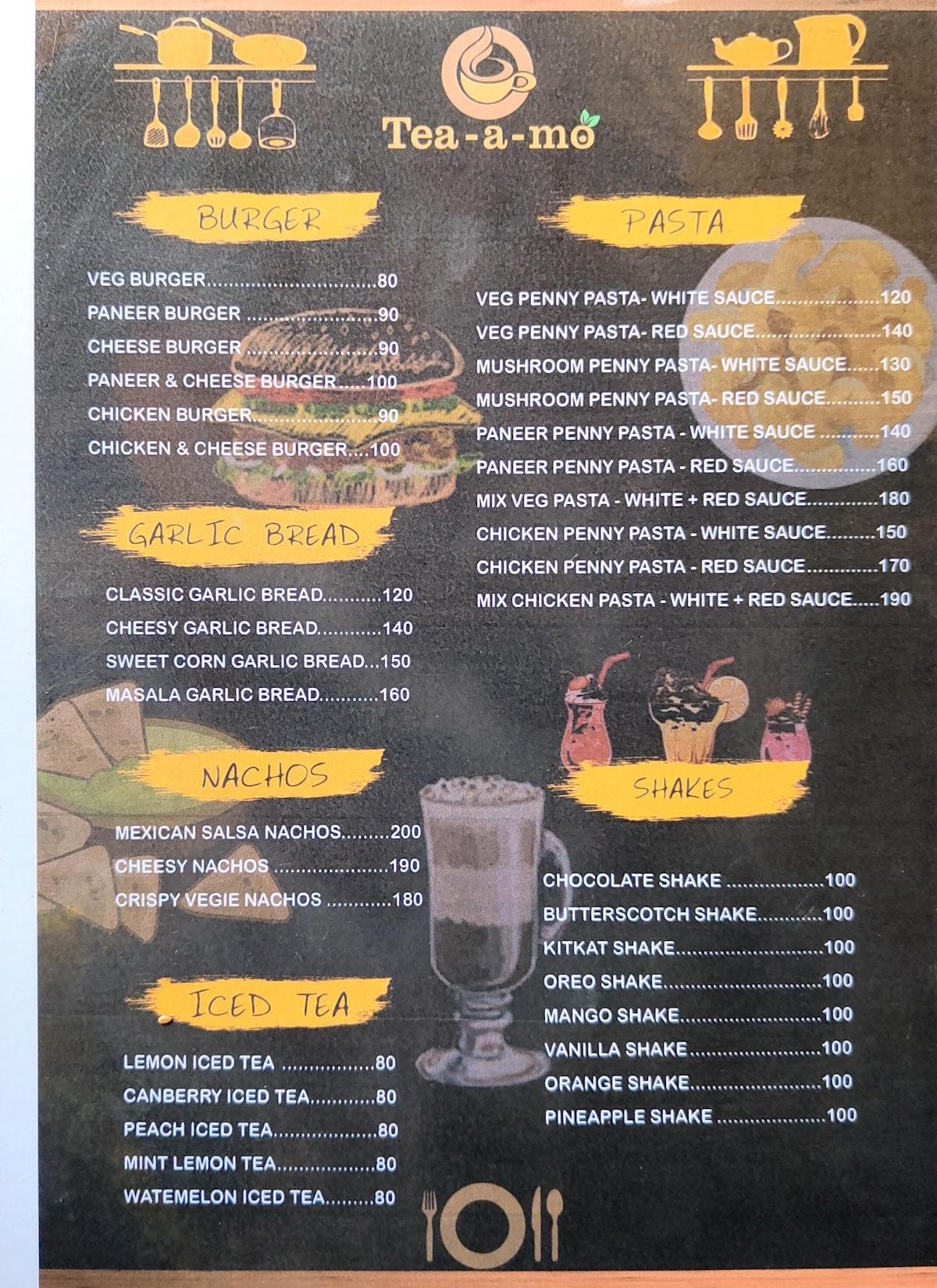 Menu at Tea a Mo & Road Roller, Guwahati