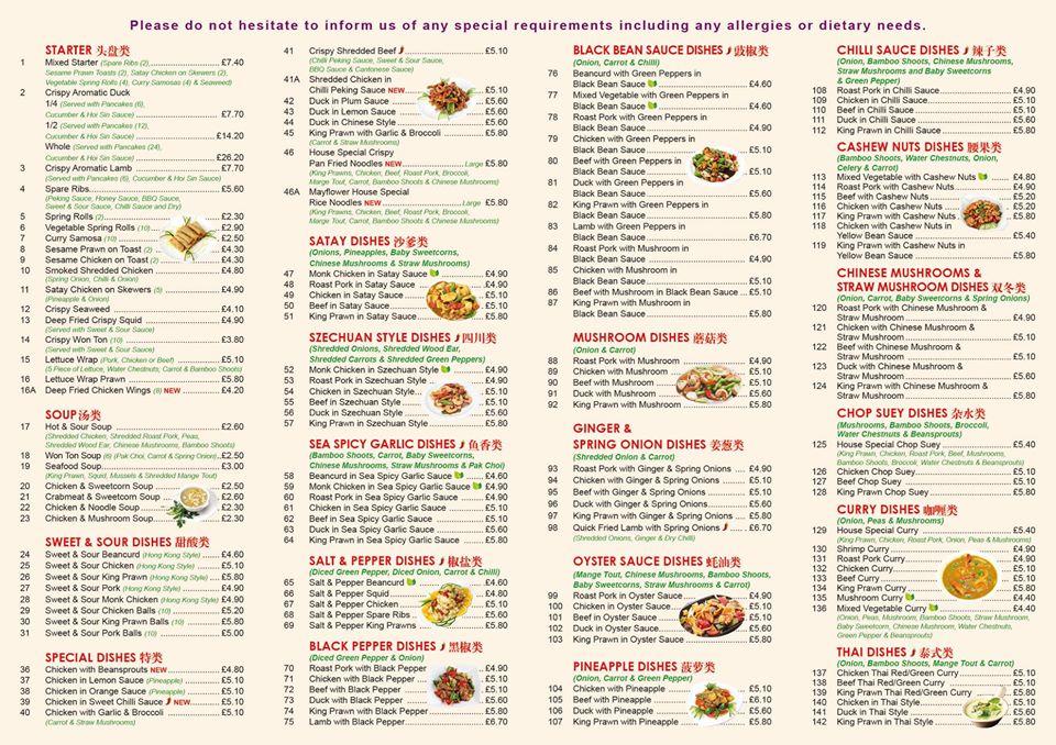 Menu at Mayflower Chinese Takeaway fast food, Barry