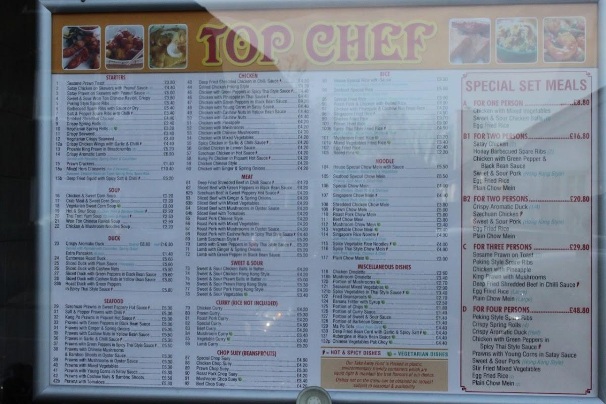 Menu at Top Chef Chinese Takeaway fast food, Epsom, 43 Waterloo Rd