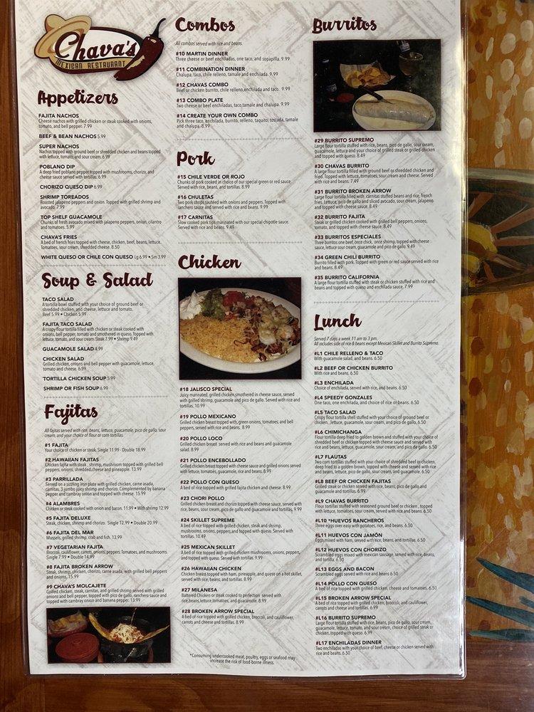 Menu At Chavas Mexican Restaurant, Broken Arrow