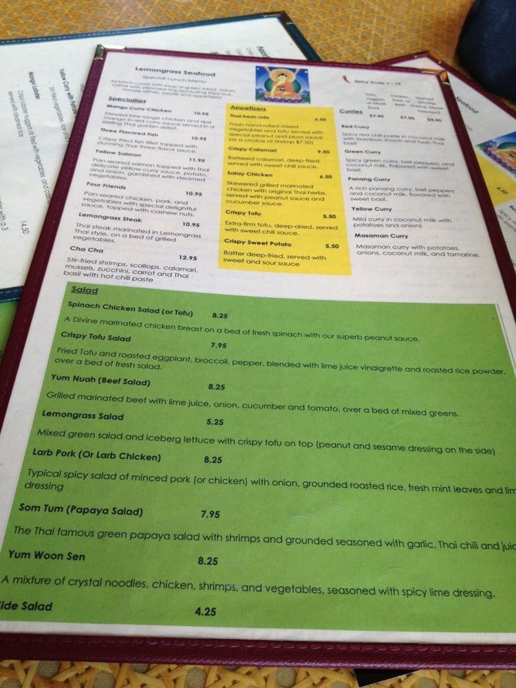 Menu at Lemongrass Seafood Bar & Grill Thai Cuisine, Moss Landing