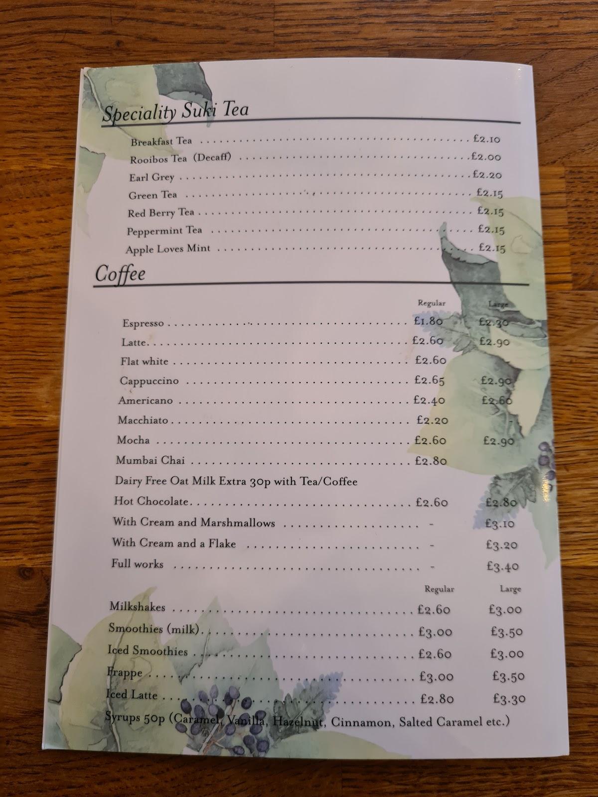Menu at Oaklands Cafe, Bromyard
