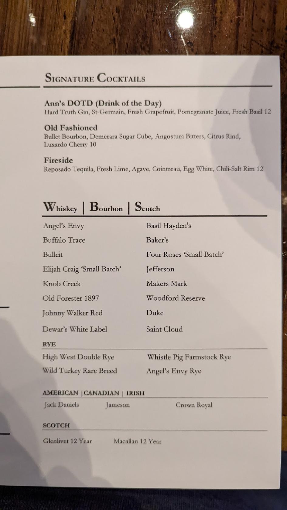 Menu at Our Table American Bistro restaurant, Bargersville