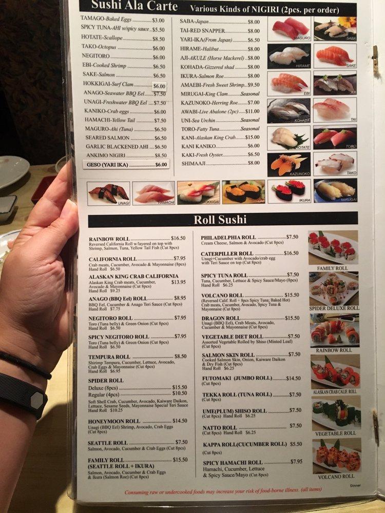 Menu at Yanagi Sushi restaurant, Honolulu