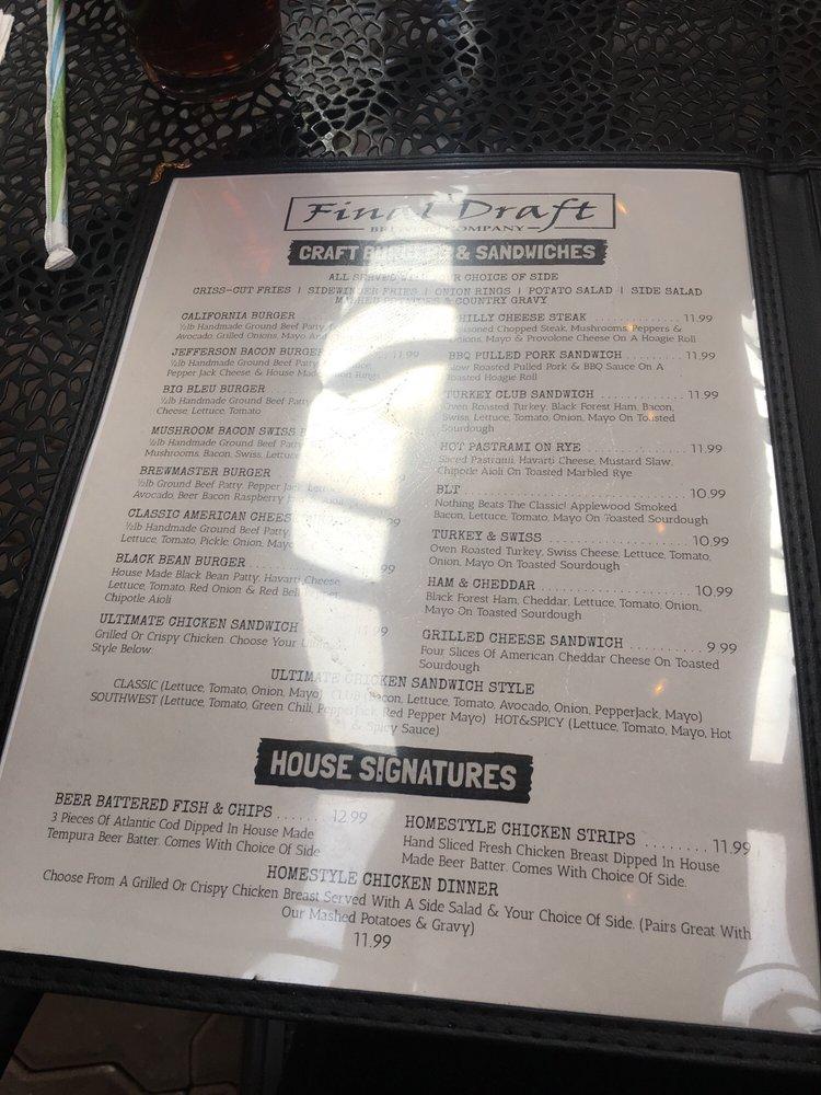 Menu at Final Draft Brewing Company pub & bar, Redding