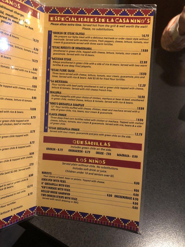 Menu at Nino's Del Sol LLC restaurant, Alamosa, 326 Main St