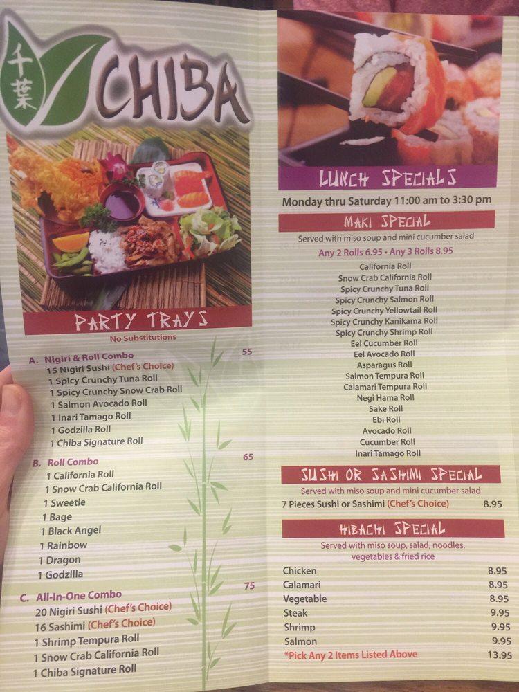 Menu at Chiba Japanese Restaurant, Darien, Cass Avenue unit A & B