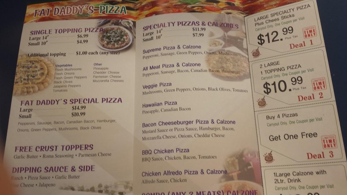 Fat daddy's pizza menu