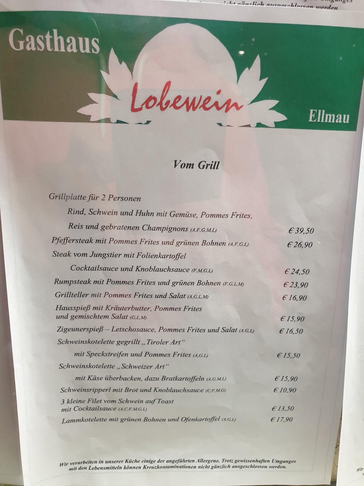 Hotel Der Bär Ellmau Speisekarte Speisekarte von Gasthaus Lobewein restaurant, Ellmau