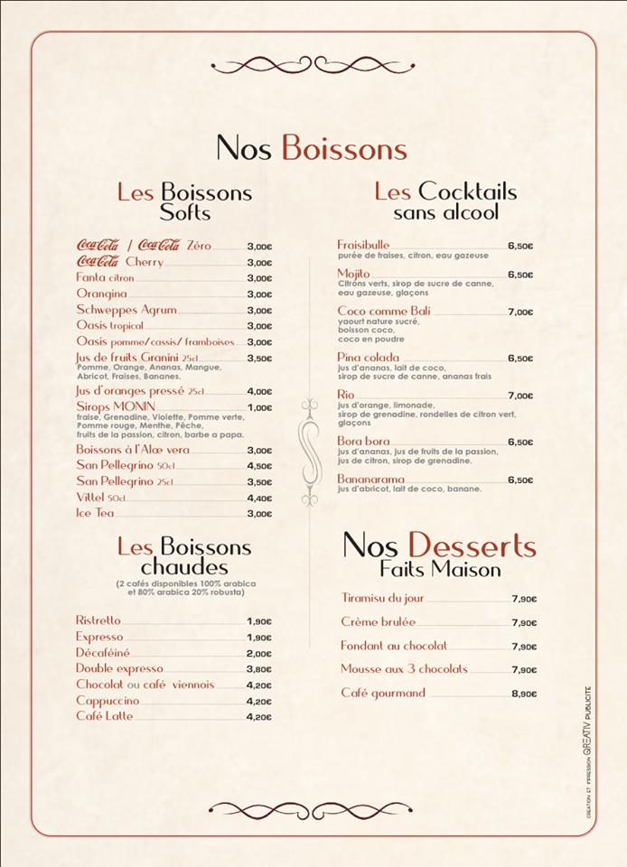 Menu de O’loft restaurant/ bar a desserts