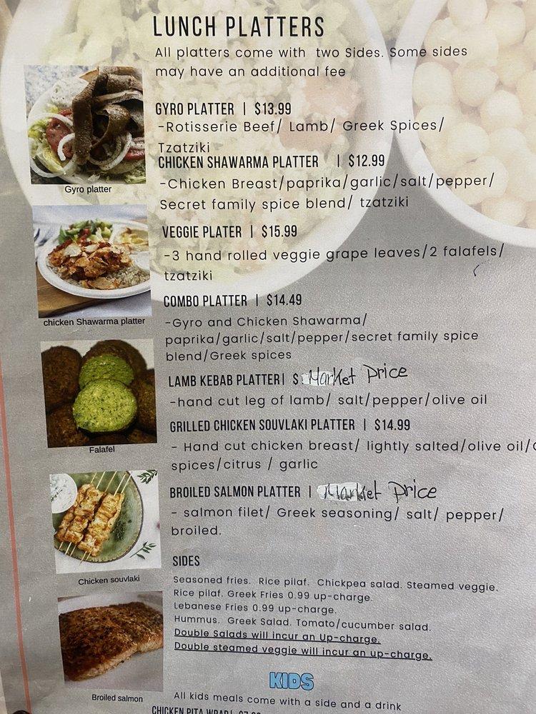 Menu at Sahara Greek & Lebanese Cafe, Tallahassee, E Lafayette St