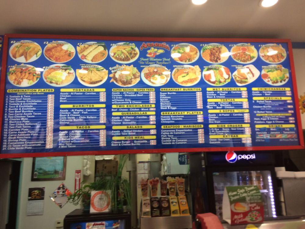 Menu at Arsenio's Mexican Food restaurant, Santa Ana