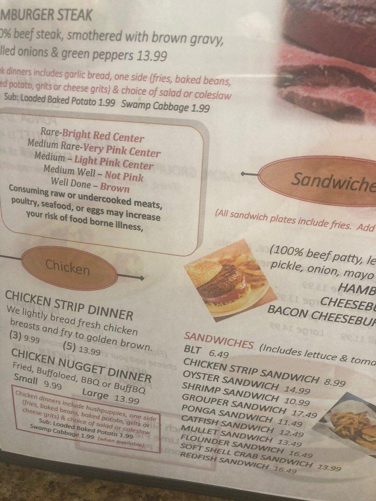 Menu at Deal's Famous Oyster House restaurant, Perry, W U.S 98