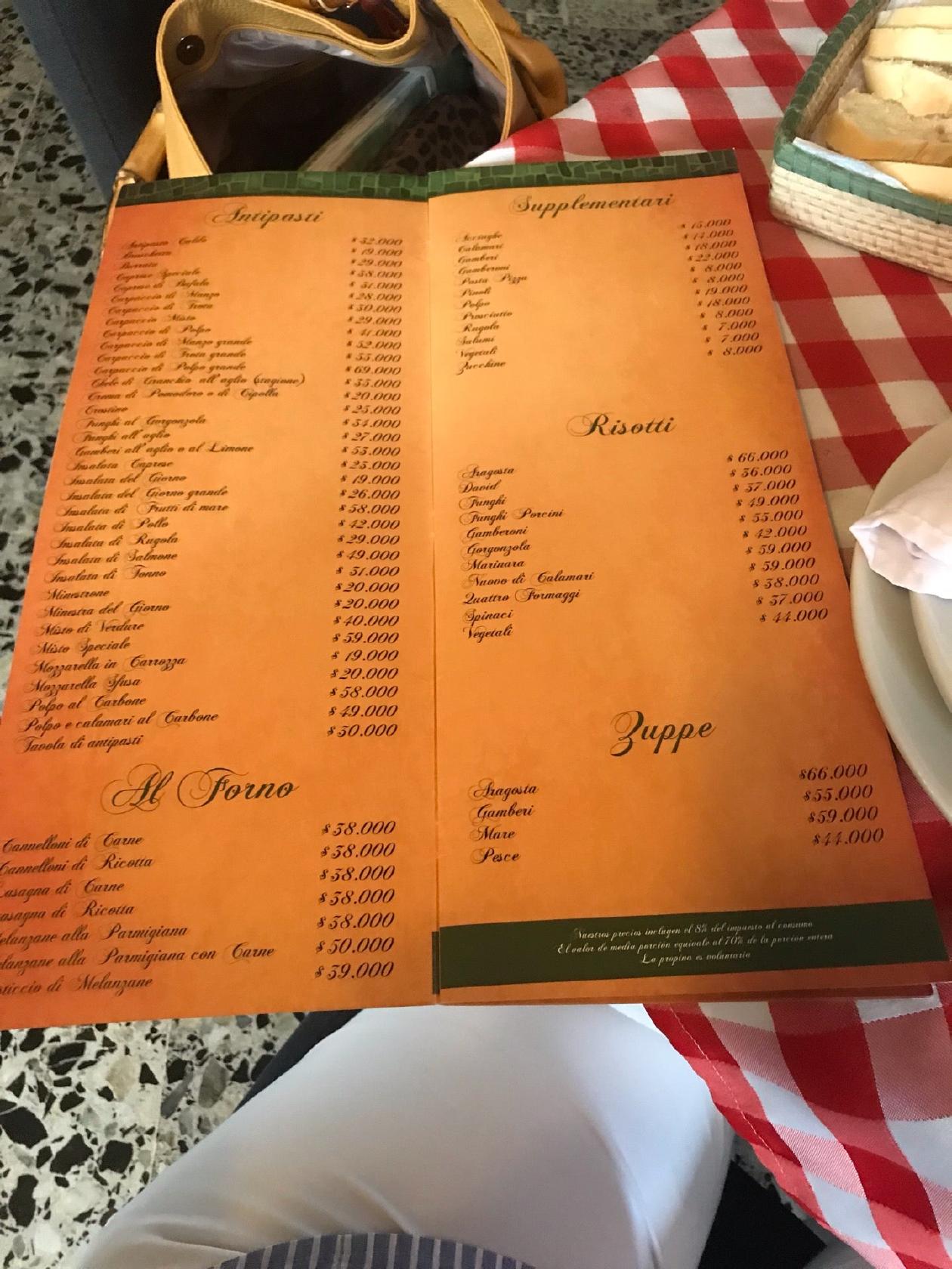 Carta del restaurante La Piazzetta del Flavia ＆ Michel, Barranquilla