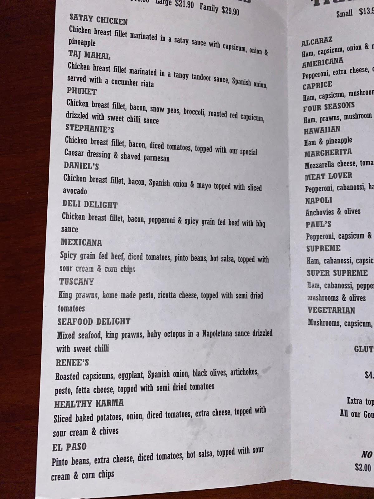 Menu at Pauly's Gourmet Kitchen restaurant, Morisset