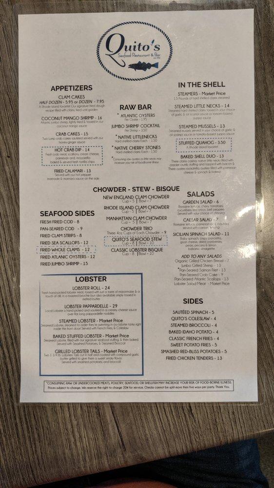 Menu at Quito's Restaurant and Bar, Bristol