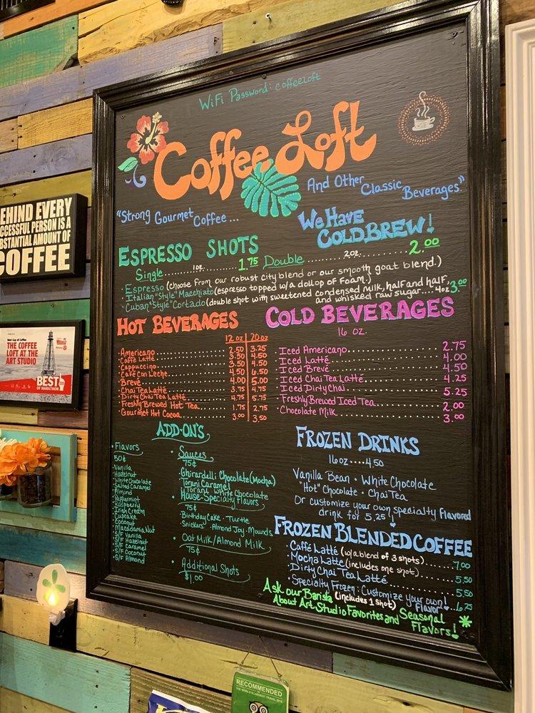 Menu at Coffee Loft cafe, Marathon