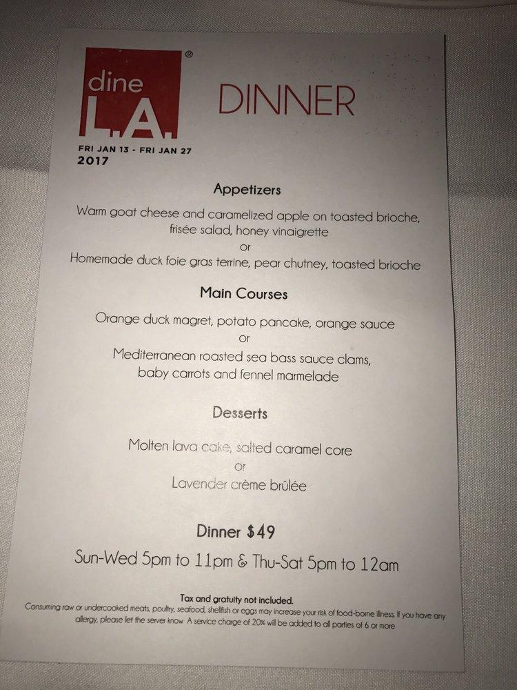 Menu at Le Petit Paris pub & bar, Los Angeles